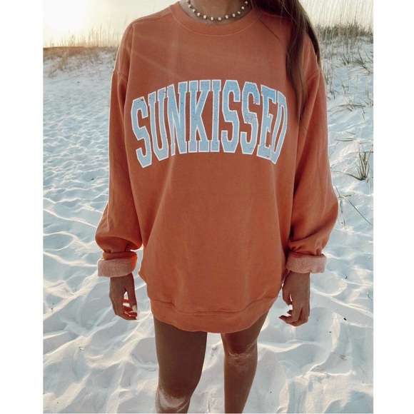 Sunkissed Coconut Sweaters - Oversized Sunkissed Women's Crew Neck Sweater - Coral